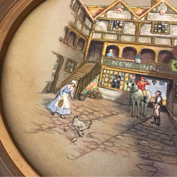 Vintage Clyde Cole print New Inn in round frame - Picture 3 of 4